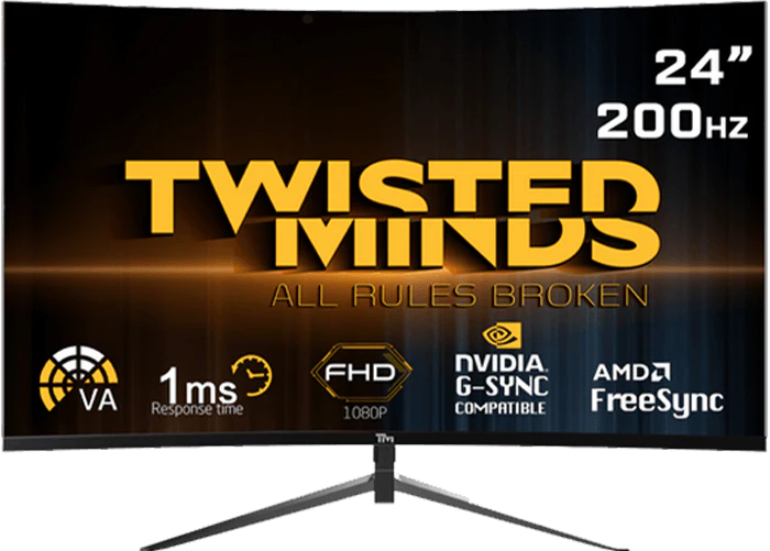 Twisted Minds 24'' FHD 200HZ, curved, VA, 1MS, HDMI 2.0 Gaming Monitor - TM24RFA-200HZ - Desert Games
