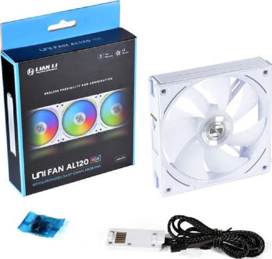 Lian Li UNI FAN AL120 Digital Addressable RGB 120 Fan, Single Pack, White | G99.12AL1W.00 - Desert Games