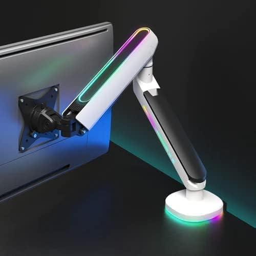 Twisted Minds 17"-32" Single Monitor Desk Mount - Ambient Relaxing RGB Lights - Articulating Aluminum Gas Spring Monitor Stand, Detachable VESA, C-Clamp, Grommet, Cable Management - White - Desert Games