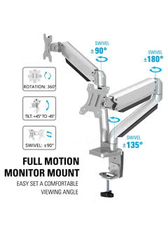 Gadgeton GGO-2076 Pole-Mounted Gas Spring Aluminum Dual Monitor Arm, Stand And Mount For Gaming And Office Use - Desert Games