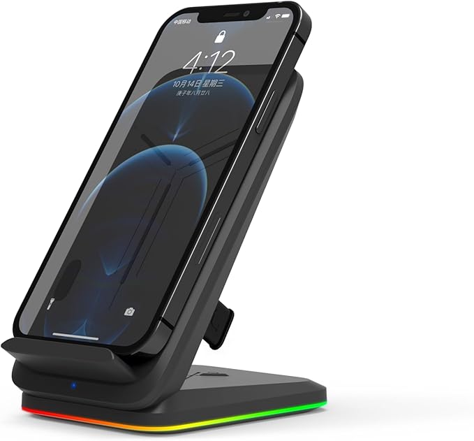 Twisted Minds RGB Wireless Charging Stand, 15W Fast Charging, Frequency 110KHZ-205KHZ, Type-C Input Port, Adjustable Stand, CVP and OCP, 5mm Distance, Black - Desert Games