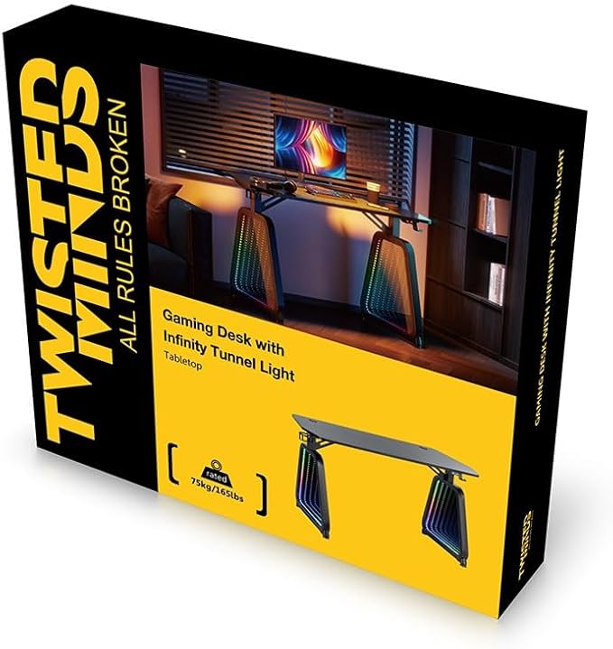 Twisted Minds Infinity Gaming Desk with LED Lights, Computer Desk with Futuristic Design, Gamer Home Office Computer Desk Table - Desert Games