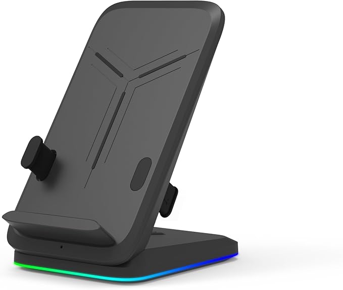 Twisted Minds RGB Wireless Charging Stand, 15W Fast Charging, Frequency 110KHZ-205KHZ, Type-C Input Port, Adjustable Stand, CVP and OCP, 5mm Distance, Black - Desert Games