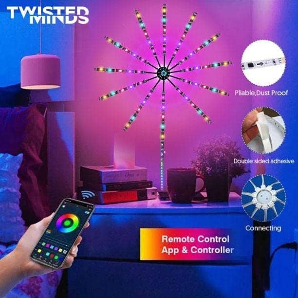 Twisted Minds Firework LED Lights USB Powered Room Decor, Music Sync LED Lights for Bedroom with Launch Burst Effect, RGB LED Strip Lights App and Remote Control - Desert Games