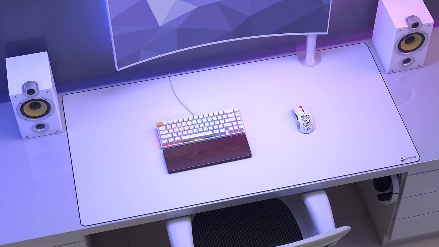 Glorious 3XL Extended Gaming Mouse Pad/Mat, 48x24'' Size, For Desk / Rubber Base / Computer, With Stitched Edges, White | GW-3XL - Desert Games