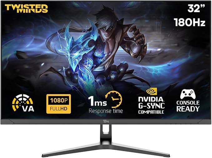 TWISTED MINDS TM32FHD180VA Blaze Series, Flat 31.5 Inch,1920x1080p FHD, VA Panel, 180Hz Refresh Rate, 1ms Response Time, Black Gaming Monitor - Desert Games