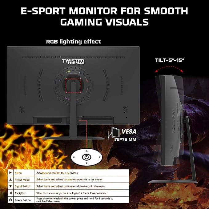 TWISTED MINDS TM32CFHD180VA Eclipse Series, Curved 31.5 Inch,1920x1080p FHD VA Panel, 180Hz Refresh Rate,1ms Response Time, MPRT, Black Gaming Monito - Desert Games