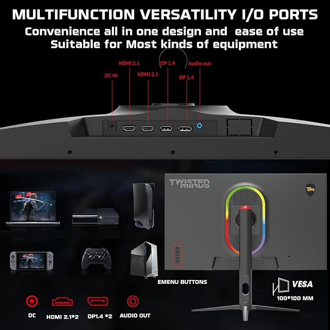 TWISTED MINDS TM27FHD280IPS Supreme Series, Flat 27 Inch, 1920x1080p FHD IPS Panel, 280Hz Refresh Rate, HDMI 2.1, 0.5 Response Time, HDR Black Gaming Monitor - Desert Games