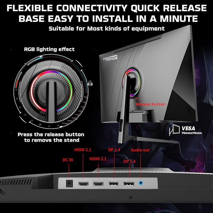 TWISTED MINDS TM32QHD240VA Supreme Series, Flat 31.5 Inch, 2560 x 1440p FHD VA Panel, 240Hz Refresh Rate, 0.5ms Response Time, HDR Black Gaming Monitor, 2.1 HDM - Desert Games