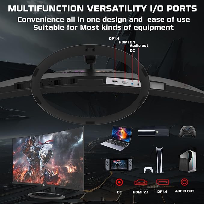 TWISTED MINDS TM32CFHD180VA Eclipse Series, Curved 31.5 Inch,1920x1080p FHD VA Panel, 180Hz Refresh Rate,1ms Response Time, MPRT, Black Gaming Monito - Desert Games