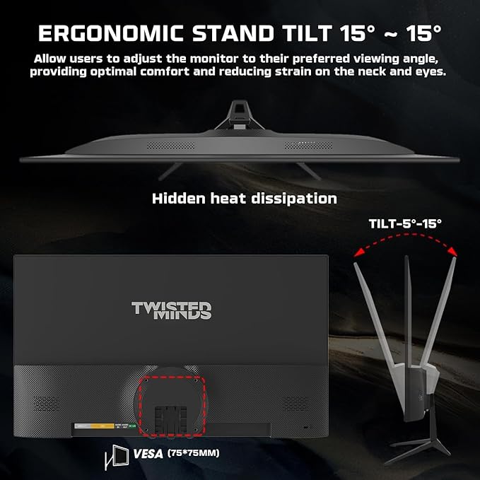 Twisted Minds 27 Inch Display Fast IPS Gaming Monitor - 1920 x 1080 FHD Resolution, 100 Hz Refresh Rate, 16:9 Aspect Ratio, 1 ms Response Time - Black (TM27FHD100IPS) - Desert Games