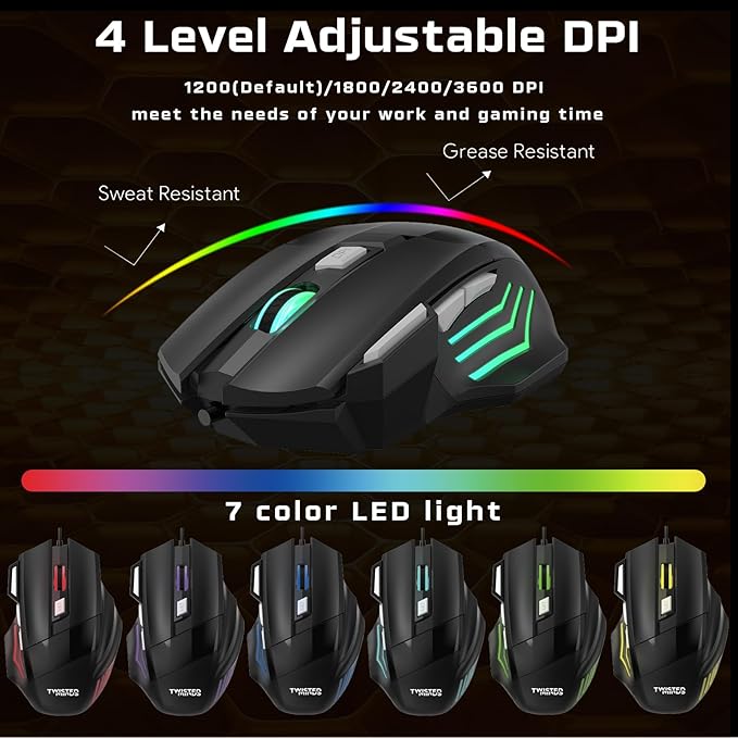 Twisted Minds 4-in-1 Gaming Bundle – TM-FUSION-X - 87-Key Wired Mechanical Keyboard, 4-Level DPI Adjustable Mouse, Rainbow Static LED Headset, Large 35.3x25in Mouse Pad – Ergonomic Design for PC Gamer - Desert Games
