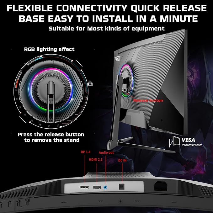 TWISTED MINDS TM27FHD180VA Eclipse Series, Curved 27 Inch,1920x1080p FHD VA Panel, 180hz Refresh Rate, HDMI 2.1, 0.5 Response Time,HDR Black Gaming Monitor - Desert Games