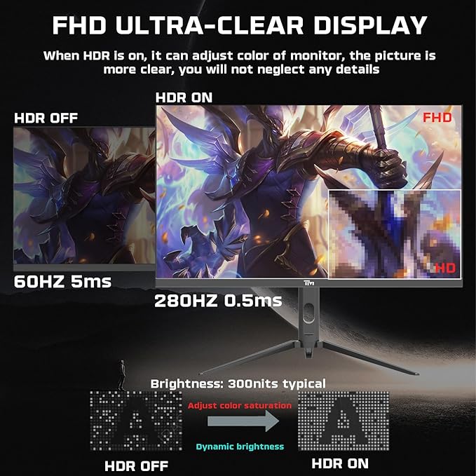 TWISTED MINDS TM27FHD280IPS Supreme Series, Flat 27 Inch, 1920x1080p FHD IPS Panel, 280Hz Refresh Rate, HDMI 2.1, 0.5 Response Time, HDR Black Gaming Monitor - Desert Games