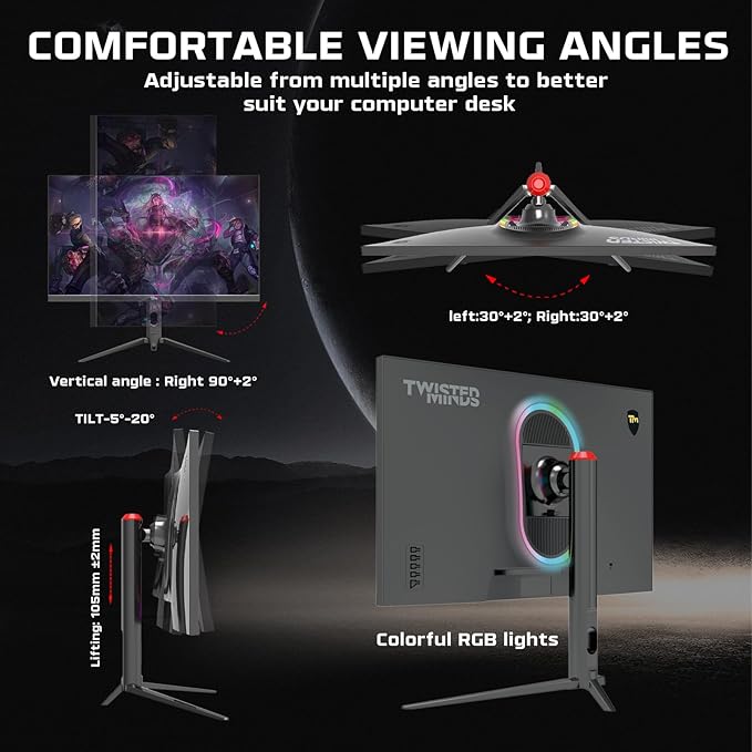 TWISTED MINDS TM27FHD280IPS Supreme Series, Flat 27 Inch, 1920x1080p FHD IPS Panel, 280Hz Refresh Rate, HDMI 2.1, 0.5 Response Time, HDR Black Gaming Monitor - Desert Games