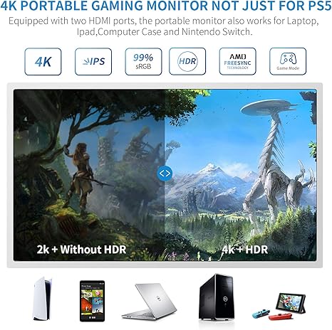 G-STORY 15.6" Inch IPS 4k 60Hz Portable Monitor Gaming Display - Desert Games