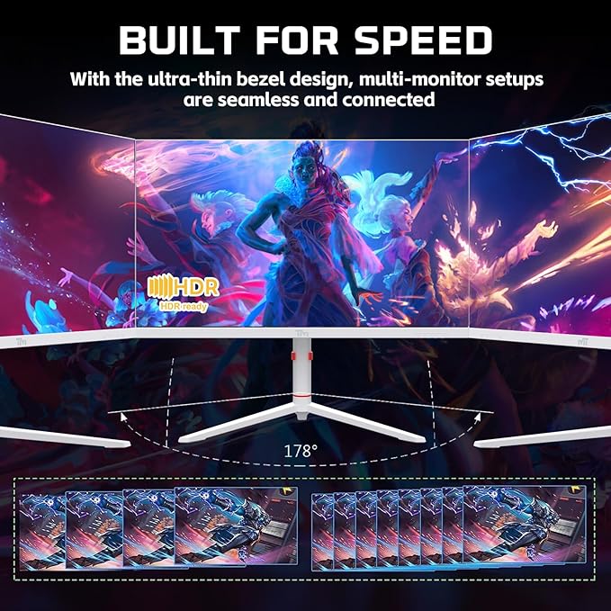Twisted Minds TMA24FHD180IPS 24.5" FHD White Gaming Monitor, 180Hz Fast IPS, 0.5ms, HDR10, FreeSync, HDMI 2.1 & DP 1.4, Ambilight RGB, Adjustable Stand, PS5 Compatible - Desert Games