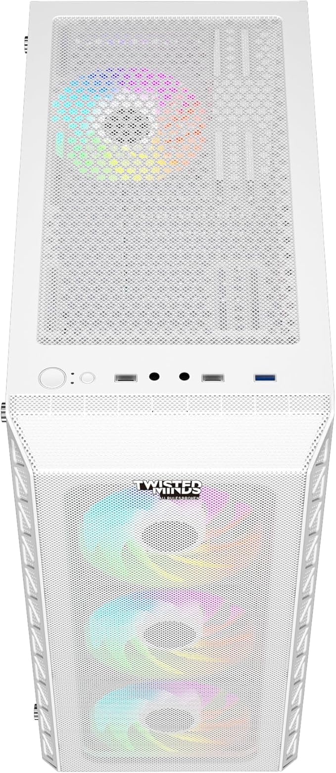 Twisted Minds Apex - 03 Mid Tower Computer Gaming Case, Tempered Glass Panel, Mesh Front Panel, Supports upto 360mm Radiator, 140mm Fans, ATX/M-ATX/ITX Motherboard - White - Desert Games