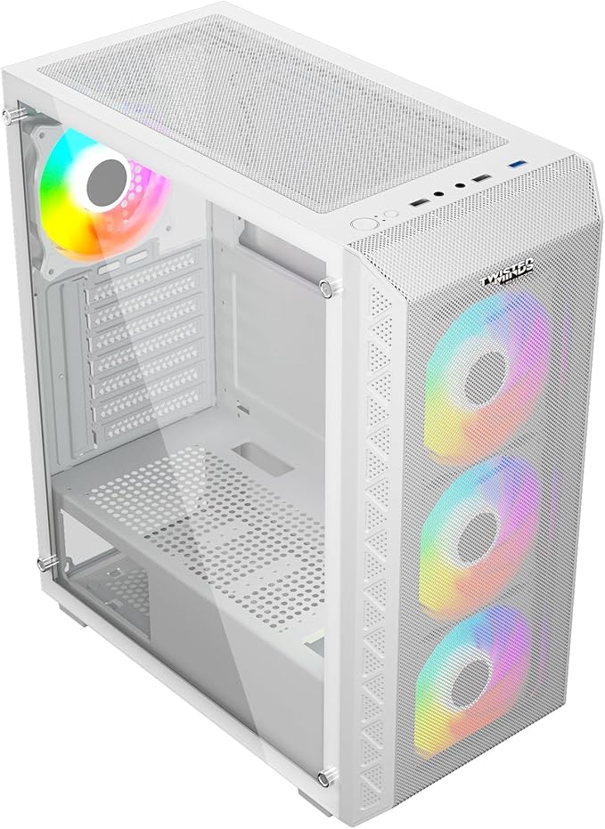 Twisted Minds Apex - 03 Mid Tower Computer Gaming Case, Tempered Glass Panel, Mesh Front Panel, Supports upto 360mm Radiator, 140mm Fans, ATX/M-ATX/ITX Motherboard - White - Desert Games