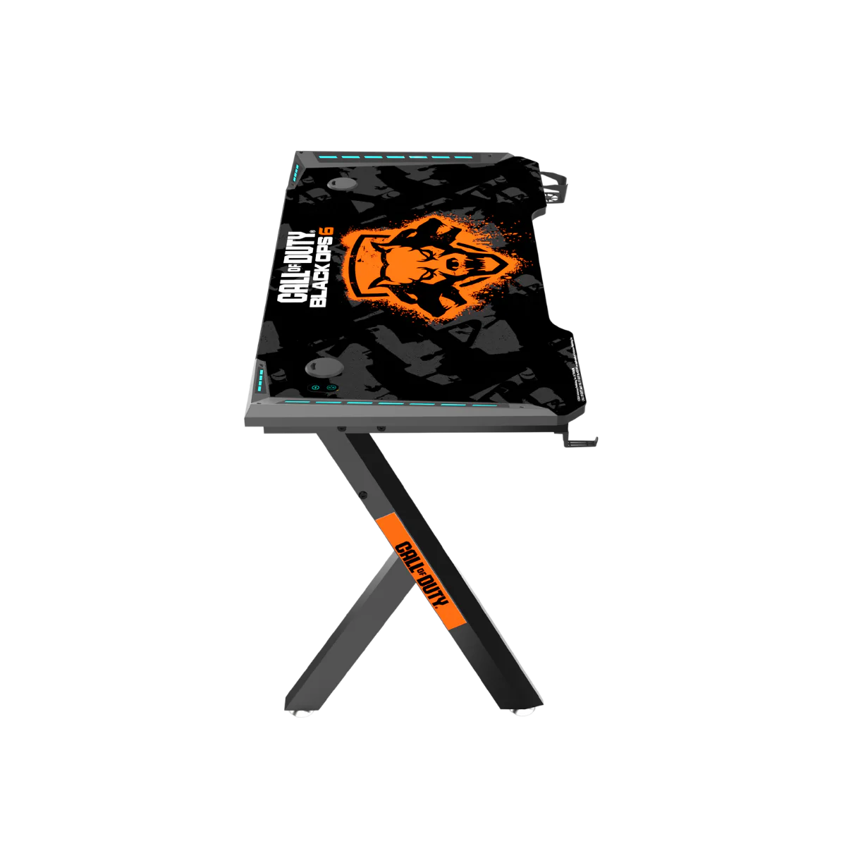 GAMEON Call Of Duty HAWSKBILL (COD) BLKOPS6- RGB Flowing Light Gaming Desk With Full Table Mouse pad, Headphone Hook, Cup Holder - Desert Games