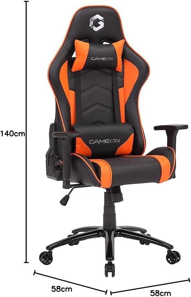 GAMEON Gaming Chair, 3D, Backrest, Head Pillow, Lumbar - Black/Orange - Desert Games