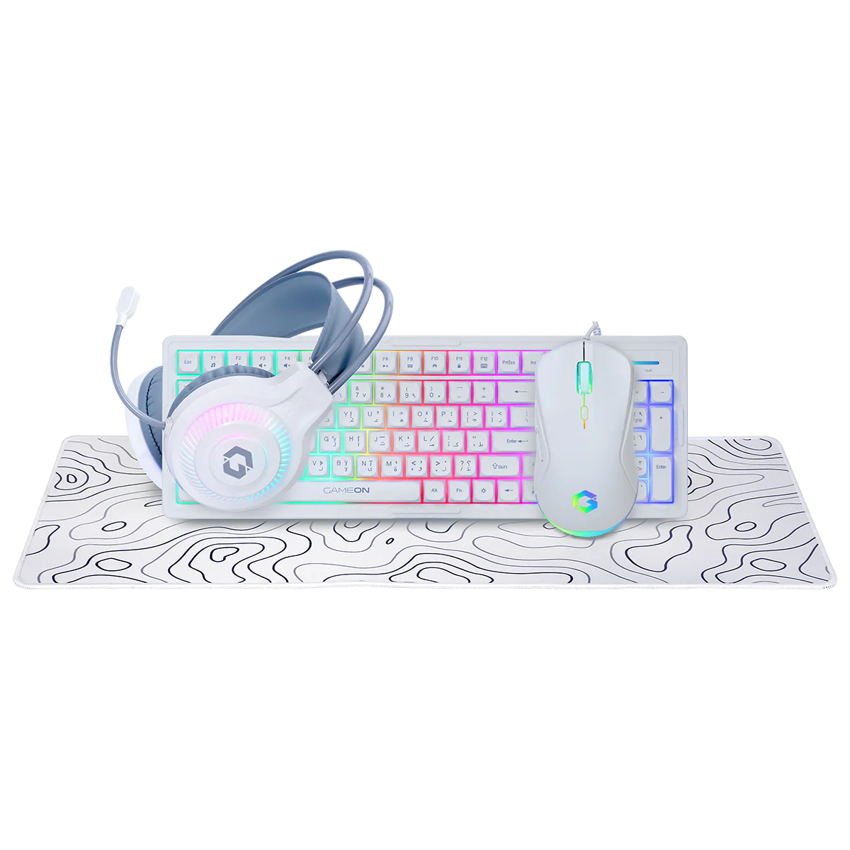 GAMEON GO-CYPHERW-XL-W All-In-One Gaming Bundle (Keyboard, Headset, Mouse & Mousepad) - Desert Games