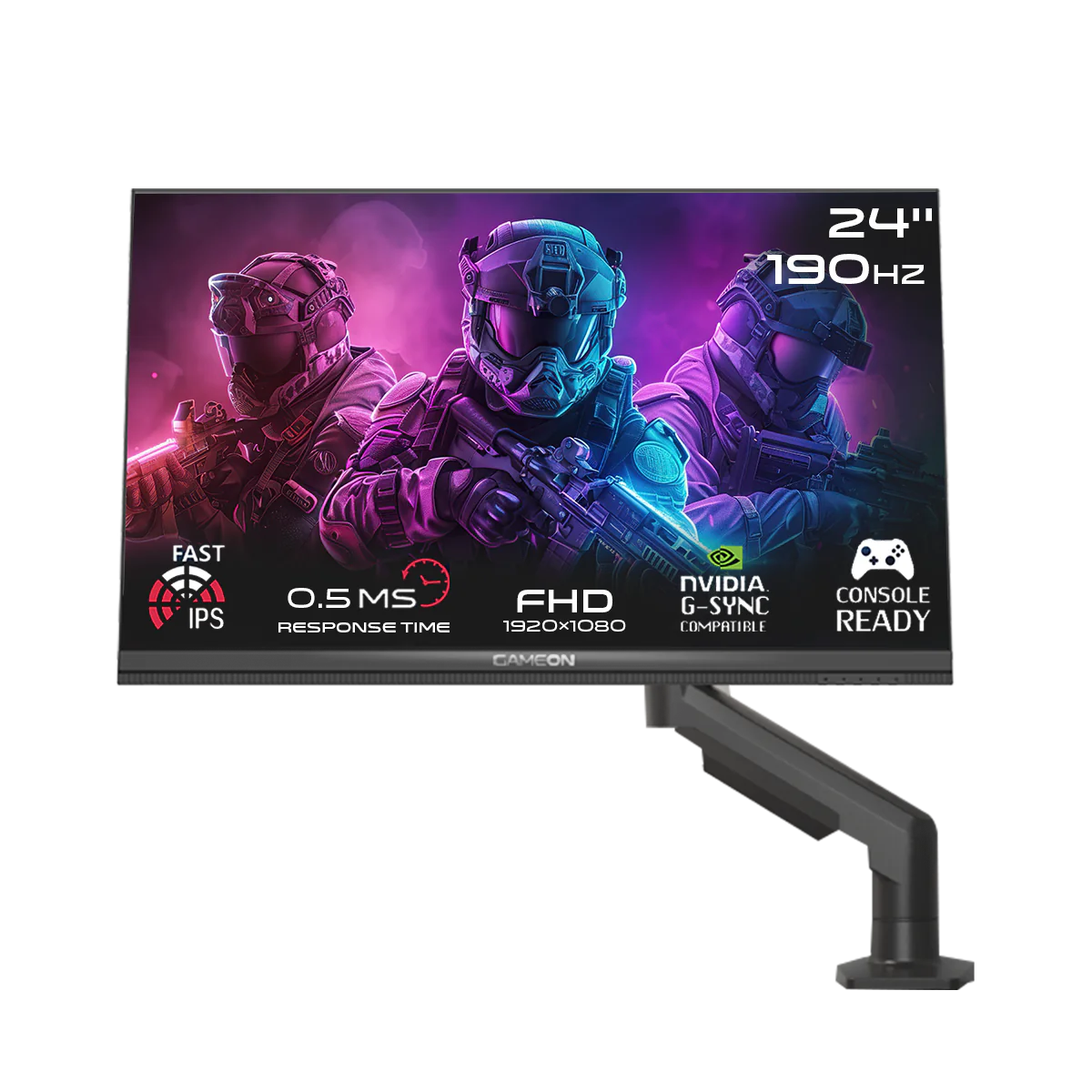GAMEON 24FHD190IPSX Midnight Pro X Series 24" FHD, 190Hz, MPRT 0.5ms, HDMI 2.1, Fast IPS Gaming Monitor (Supports PS5) with Stand - Black - Desert Games