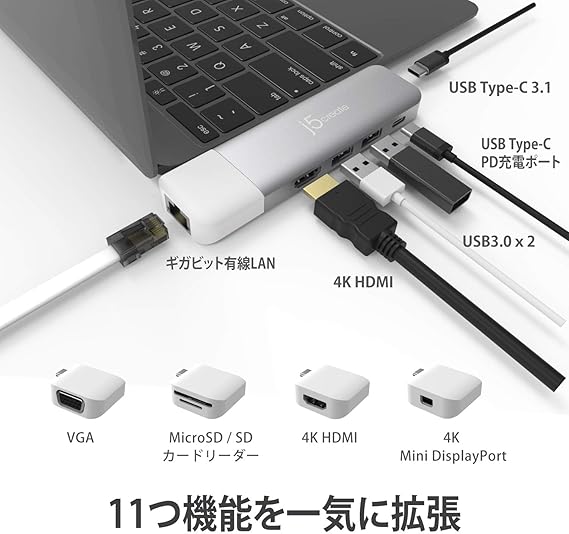 J5create USB-C 11-in-1 Ultradrive Kit USb-C Multi-Display Modular Dock - Desert Games