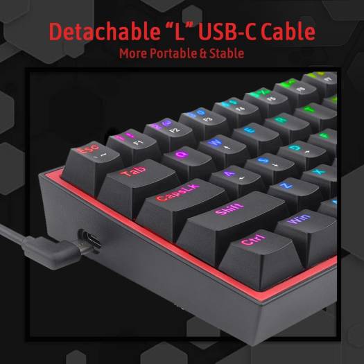 Redragon FIZZ K617 60% Wired Mechanical Keyboard, Red Switches - Desert Games