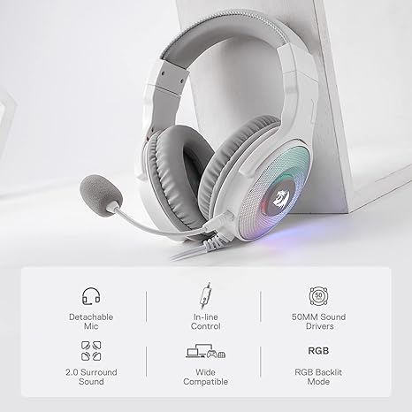 Redragon Pandora H350 RGB Wired Gaming Headset - White - Desert Games