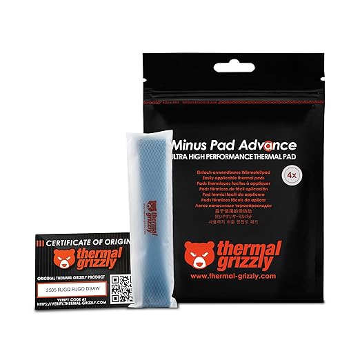Thermal Grizzly Minus Pad Advance – 4-Pack Thermal Interface Pad, 120x20x0.5mm TG-MP-A-120-20-05-4 - Desert Games