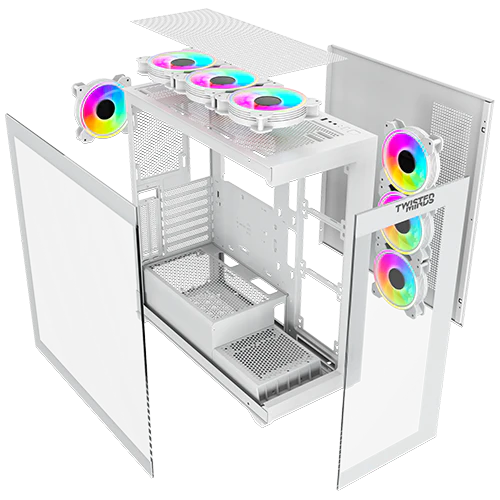 Twisted Minds Quantum Mid Tempered Glass Mid Tower Gaming Case - White - TM-TM-290XL-9-W - Desert Games