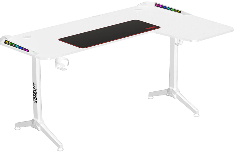 Twisted Minds WARRIOR L Shaped Gaming Desk RGB Right White - TM-Y-RW-RGB - Desert Games