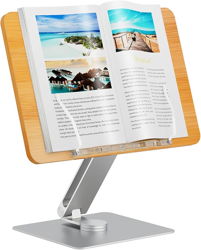 UPERGO AP-2DW Angle Adjustable Reading Book Stand, Bookrest Holder for Textbook - Silver - Desert Games