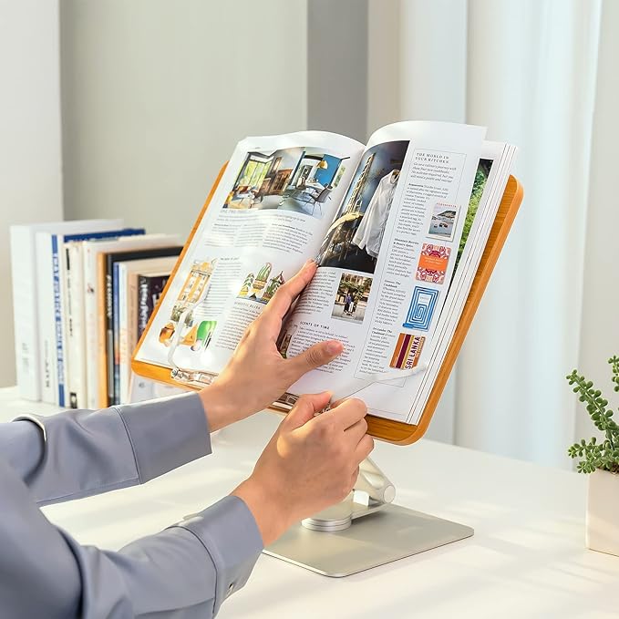 UPERGO AP-2DW Angle Adjustable Reading Book Stand, Bookrest Holder for Textbook - Silver - Desert Games