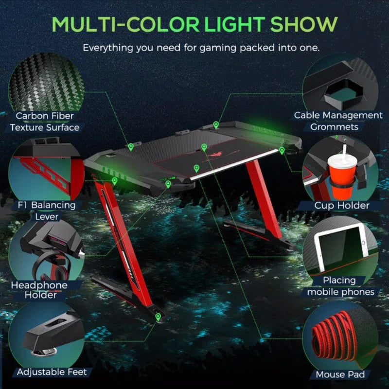 Eureka Ergonomic General Series Z2 51'' E-sports Gaming Desk with RGB Lights - Desert Games