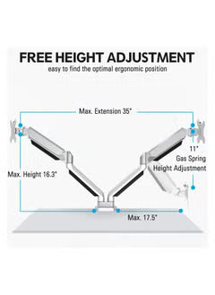 Gadgeton GGO-2076 Pole-Mounted Gas Spring Aluminum Dual Monitor Arm, Stand And Mount For Gaming And Office Use - Desert Games