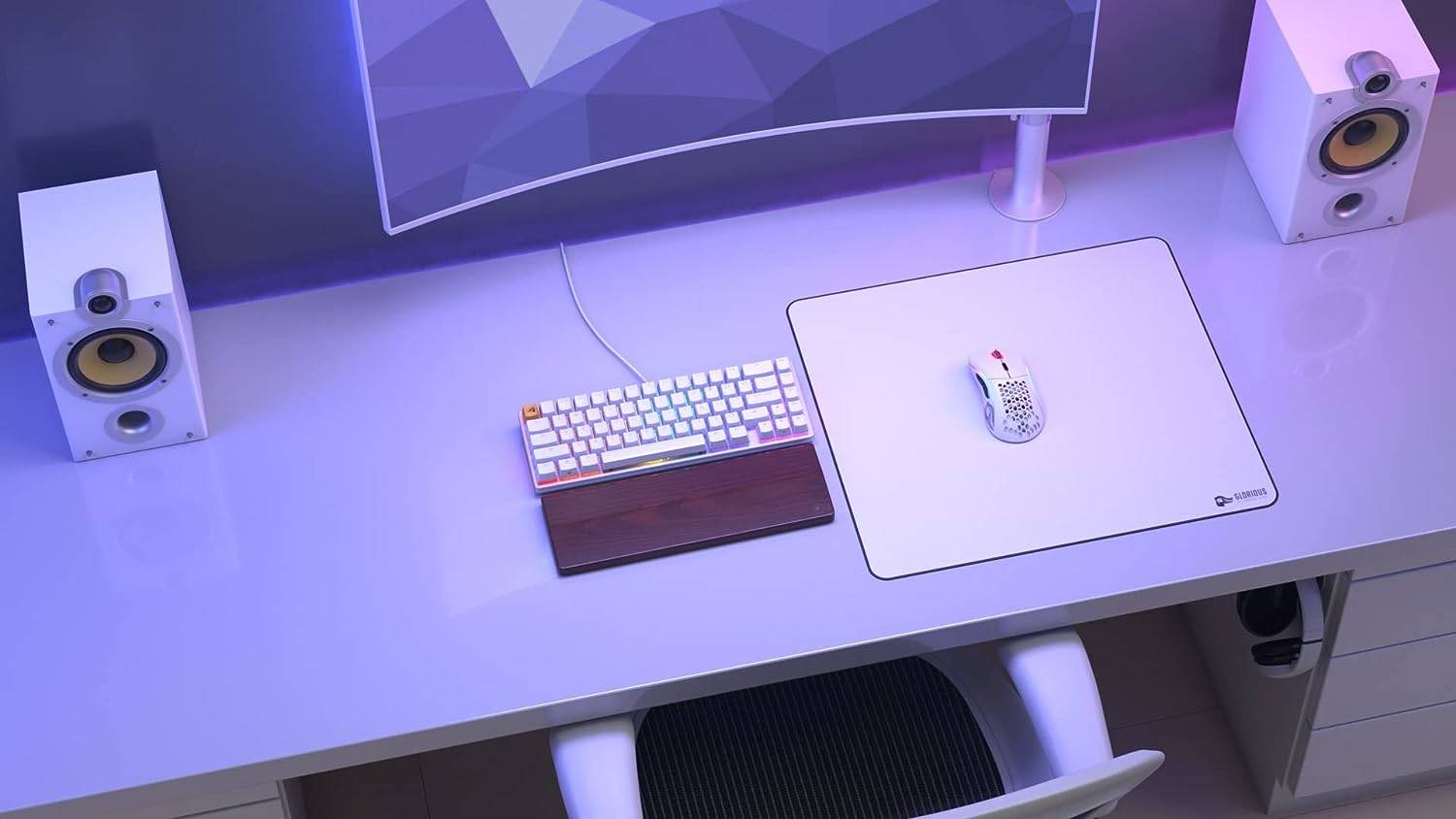 Glorious Large Gaming Mouse Pad/Mat, 16"x18" Size, For Desk / Rubber Base / Computer, With Stitched Edges, White | GW-XL - Desert Games