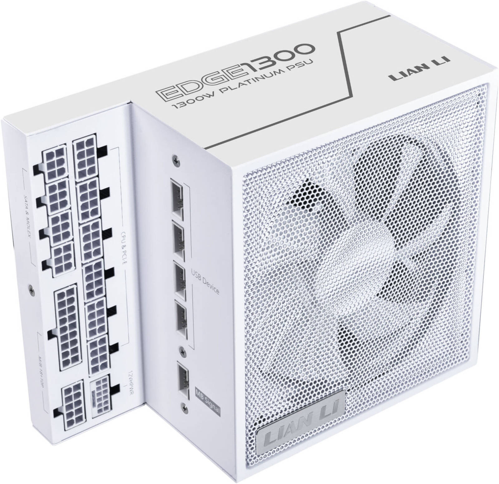 Lian-Li Edge Fully Modular Power Supply, 1300W Power, 80 Plus Platinum Certification, 120mm FDB Fan, ATX 3.0 & 3.1 Compliant, PCIe 5.1 Support, Active PFC, White | EG1300.White - Desert Games