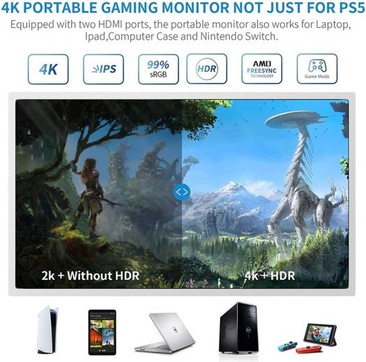 G-Story 15.6" IPS PS5 Portable Monitor, Integrated 4K HDR 3860x2160 Gaming Display - Desert Games