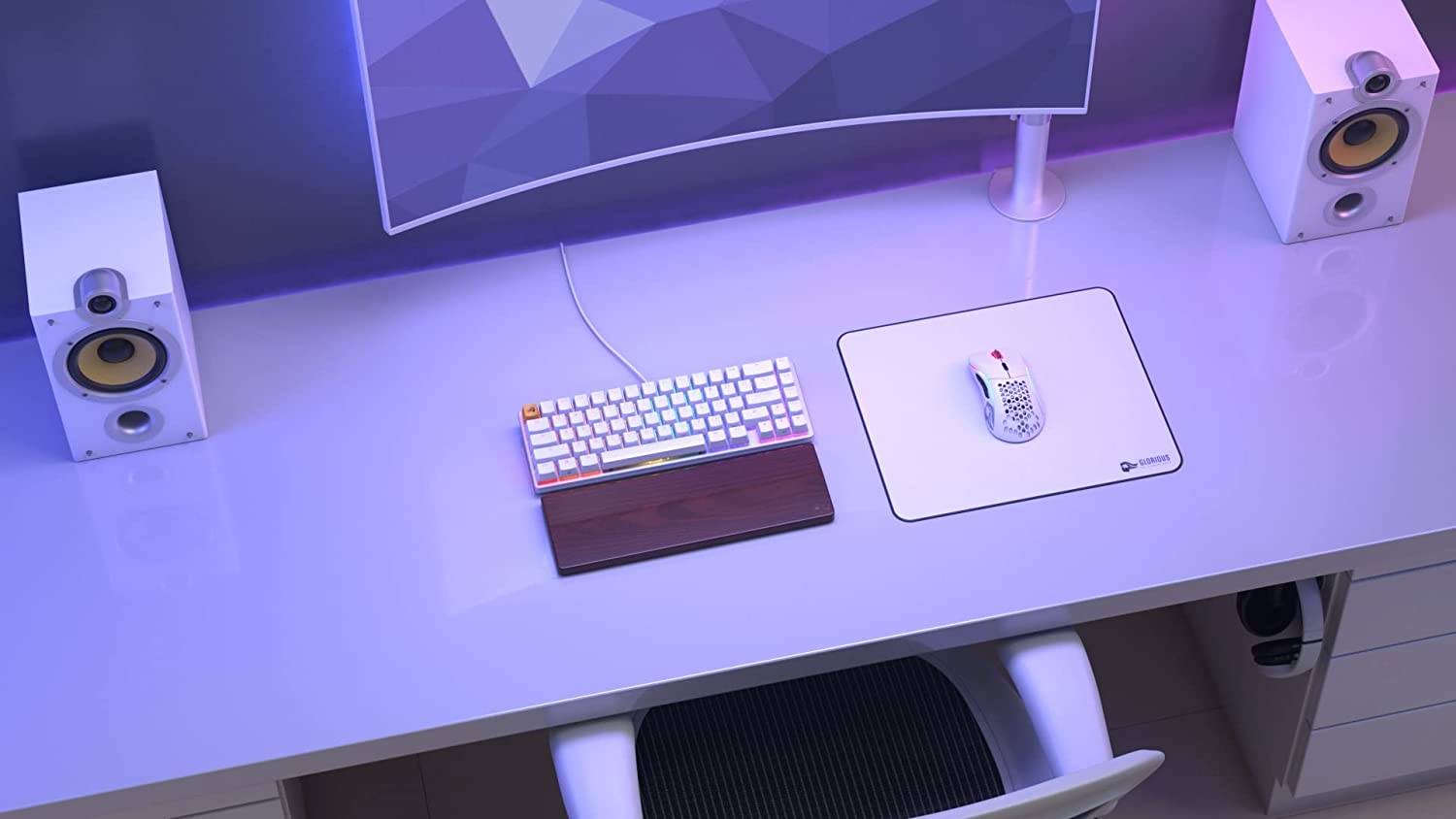 Glorious Large Gaming Mouse Pad, 11"x13" Size, For Desk / Rubber Base / Computer, With Stitched Edges, White | GW-L - Desert Games