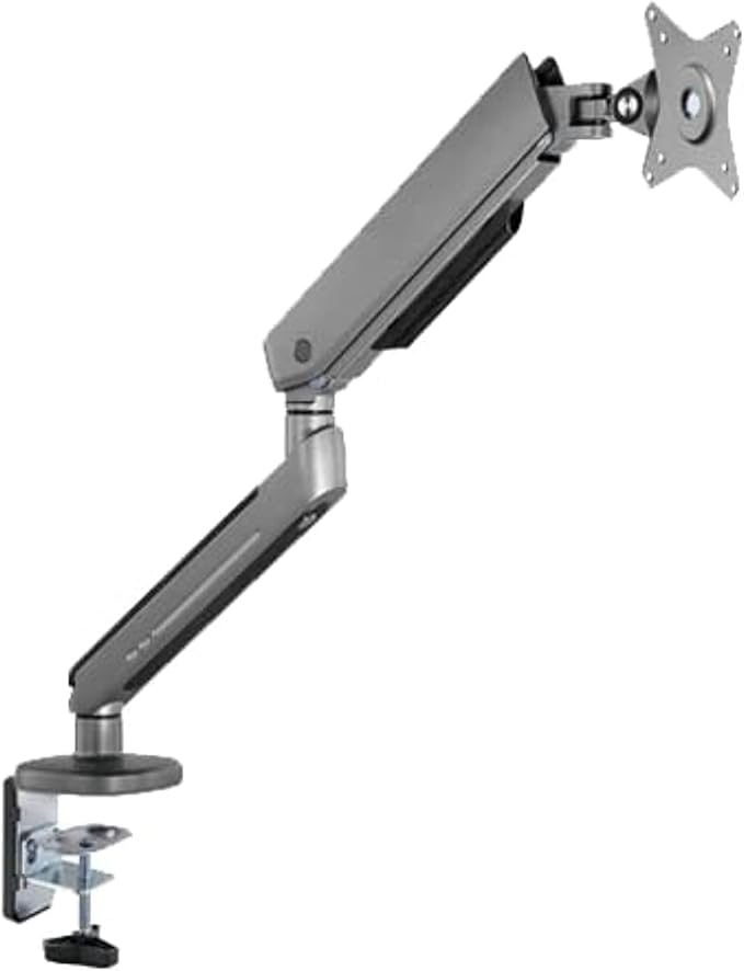 Twisted Minds 17"-32" Single Monitor Desk Mount - Ambient Relaxing RGB Lights - Articulating Aluminum Gas Spring Monitor Stand, Detachable VESA, C-Clamp, Grommet, Cable Management - Grey - Desert Games