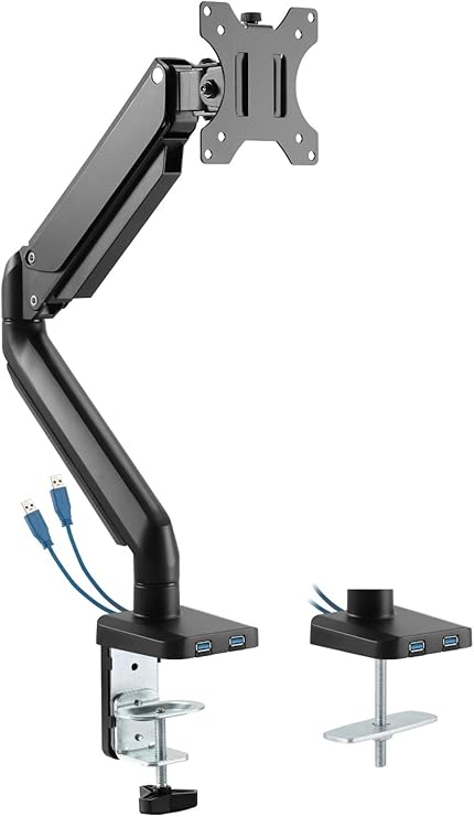 Twisted Minds 17"-32" Single Monitor Desk Mount - Adjustable Die-Cast Aluminum Gas Spring With USB 3.0- VESA/C-Clamp/Grommet/Cable Management - Desert Games