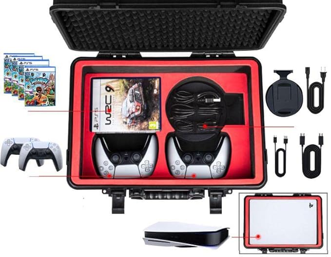 Twisted Minds PS5 Carrying Case - Hard Shell Travel Case Compatible with PlayStation 5 Console, Controllers, Games and Accessories – Waterproof & Protective - Customizable Foam Interior - Desert Games