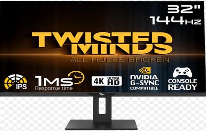 Twisted Minds 32-Inch Monitor, UHD 4K View, Resolution 3840 * 2160, 155Hz Refresh Rate, 16:9 Aspect Ratio, 1ms Response Time, Blur-Free Gaming, Typical Brightness of 400cd/m², HDMI 2.0 Black - Desert Games