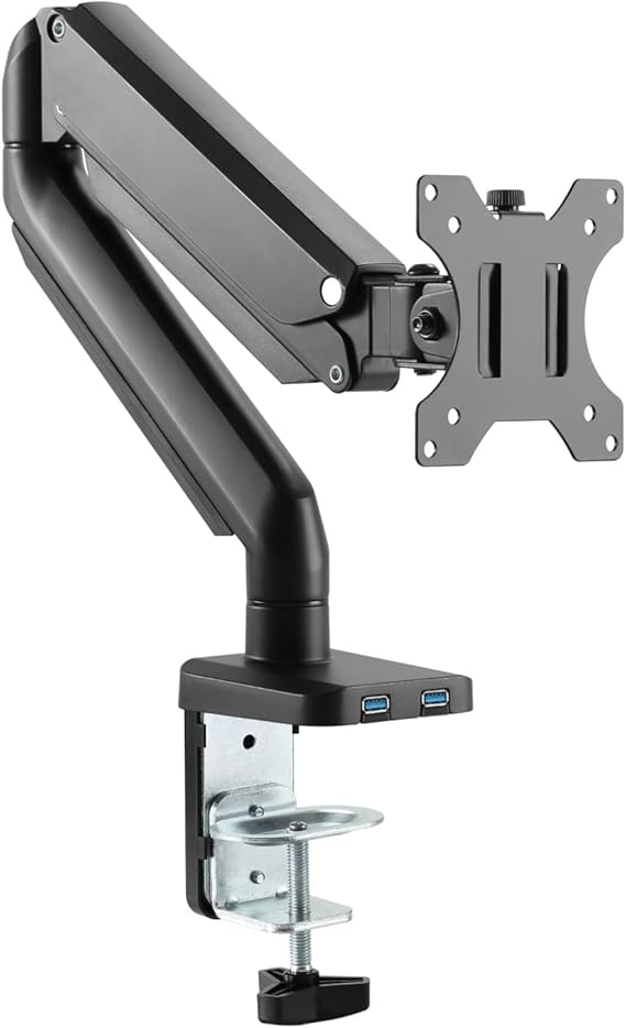 Twisted Minds 17"-32" Single Monitor Desk Mount - Adjustable Die-Cast Aluminum Gas Spring With USB 3.0- VESA/C-Clamp/Grommet/Cable Management - Desert Games