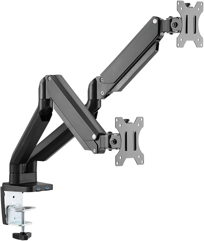 Twisted Minds Dual 17"-32" Monitor Arm Aluminum Desk Mount Fits Two Monitor Full Motion Adjustable With Usb 3.0- Vesa/C-Clamp/Grommet/Cable Management - Desert Games