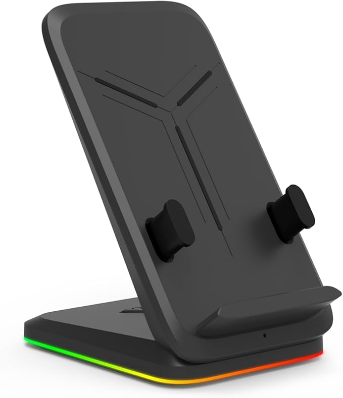 Twisted Minds RGB Wireless Charging Stand, 15W Fast Charging, Frequency 110KHZ-205KHZ, Type-C Input Port, Adjustable Stand, CVP and OCP, 5mm Distance, Black - Desert Games