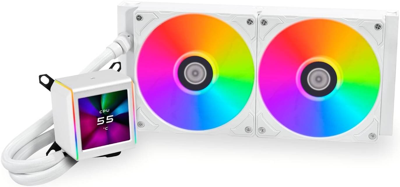Lian Li Galahad II LCD 280 AIO RGB CPU Liquid Cooler, 2.88" IPS LCD Screen, Asetek 8th Gen 3600 RPM Pump, 140mm FDB Fans, Up to 1550 RPM Fan Speed, 89.7 CFM Airflow, White | G89.GA2ALCD28W.00 - Desert Games
