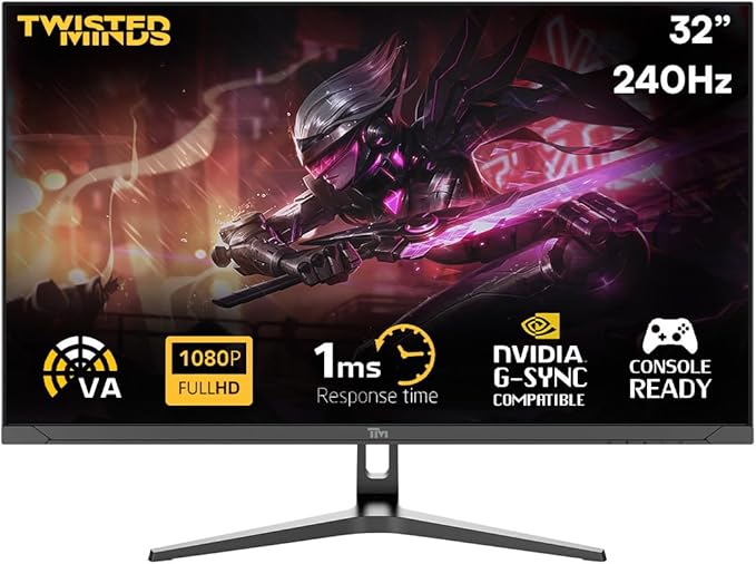 TWISTED MINDS TM32FHD240VA Supreme Series, FLAT 31.5 inch, 1920x1080p FHD VA Panel, 240Hz Refresh Rate,1ms Response Time, Adjustable Stand, HDMI 2.1, HDR Black Gaming Monitor - Desert Games